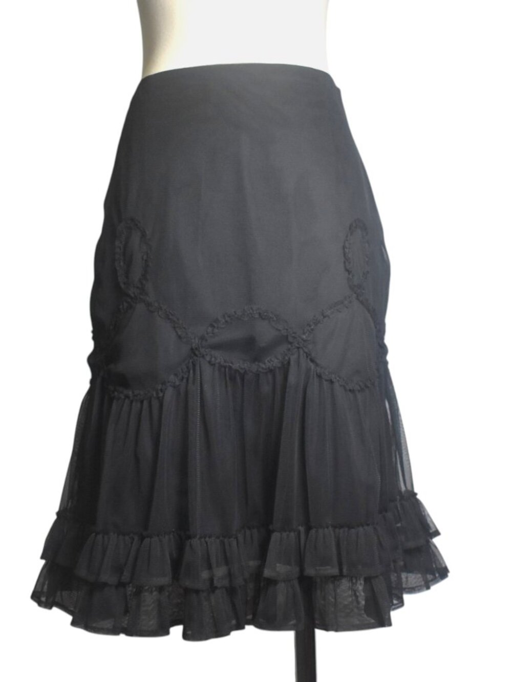 Vintage Kay Unger Black Mesh Skirt Ruffles Whimsigoth Victorian Goth Lolita 4
